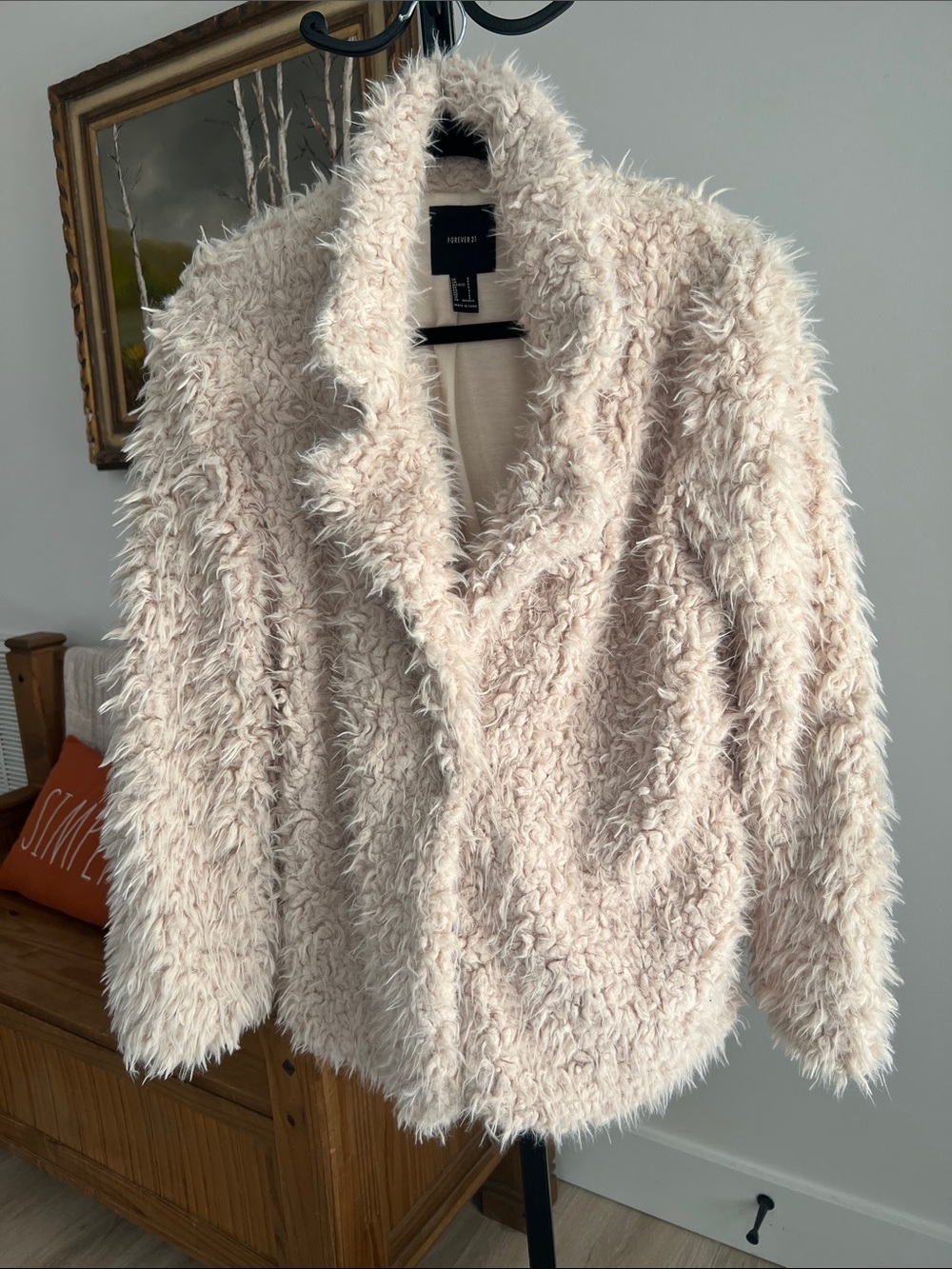 Forever 21 Plush Faux-Fur Teddy Jacket in Cream